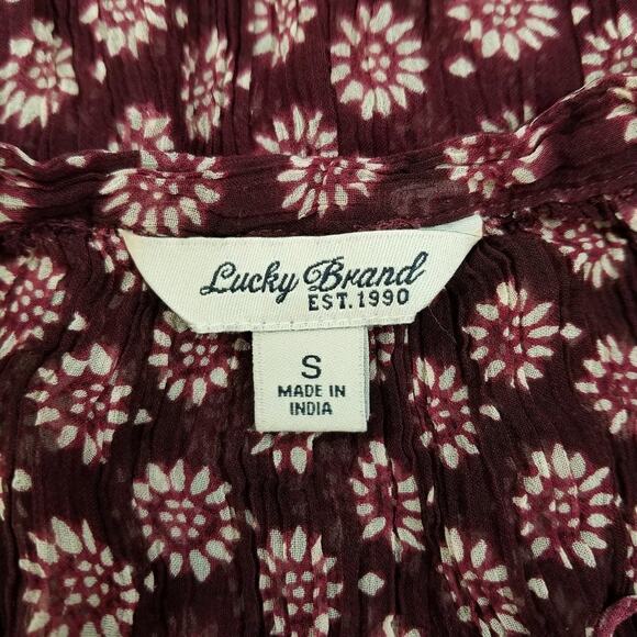 Lucky Brand Flutter Sleeve Burgundy Sheer Blouse S - Picture 6 of 7